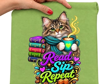 Maine Coon Cat Book Lover T-Shirt, Reading Coffee Shirt, Read Sip Repeat Tee, Bookish Cat Shirt, Maine Coon Cat Mom Gift