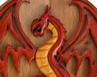 Red Dragon fait main Intarsia Puzzle Box
