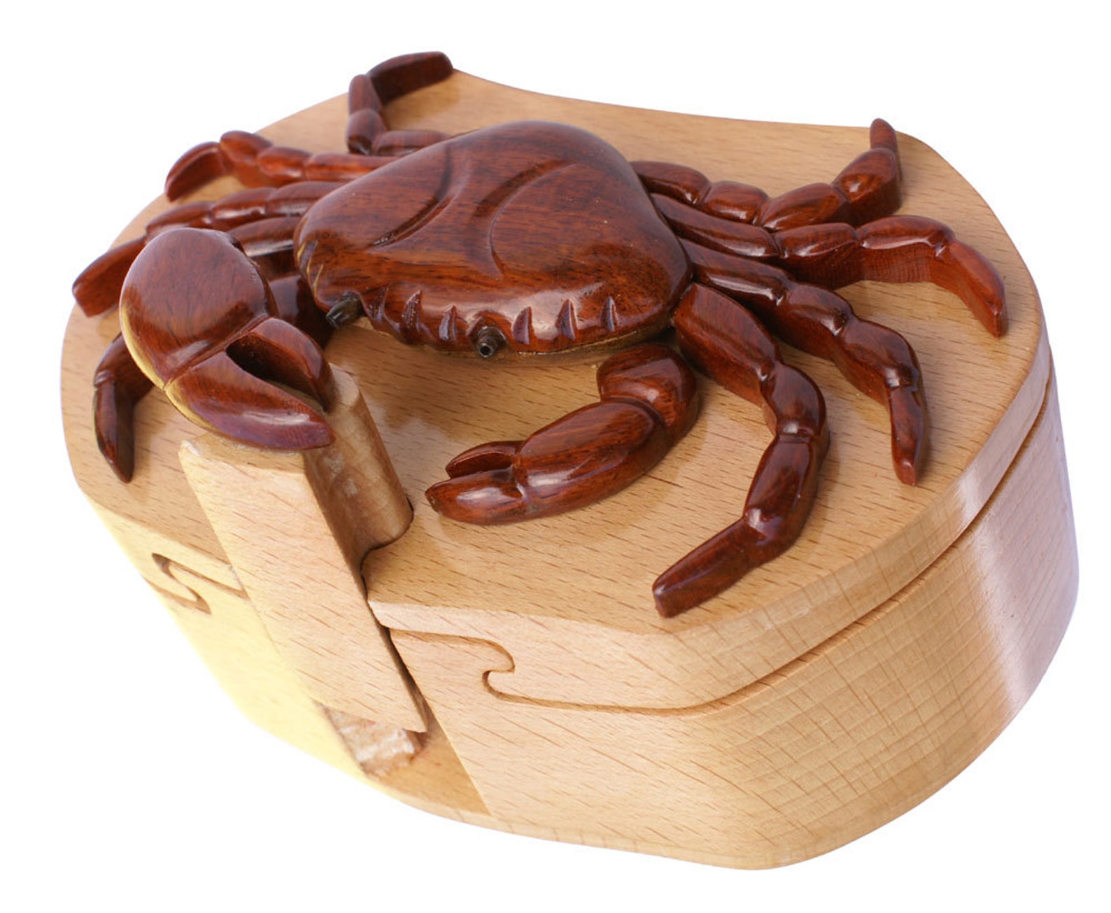 King Crab Handmade Beachwood Tribal Art Puzzle Box Etsy