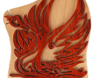 Boîte à casse-tête faite main d'art tribal cygne