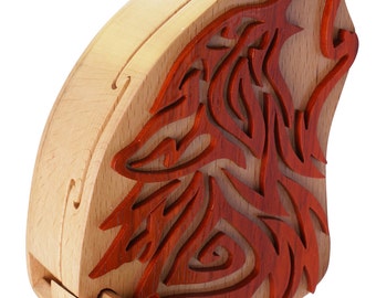 Boîte à casse-tête faite main en bois de plage Wolf