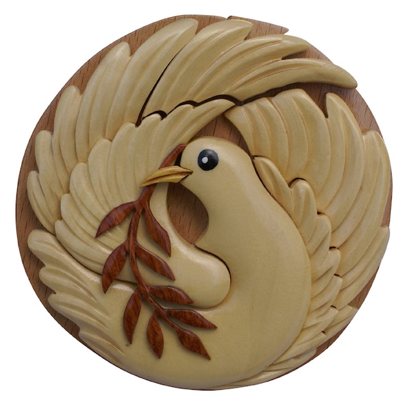 Dove 4pc Intarsia Puzzle Box Secret Compartment