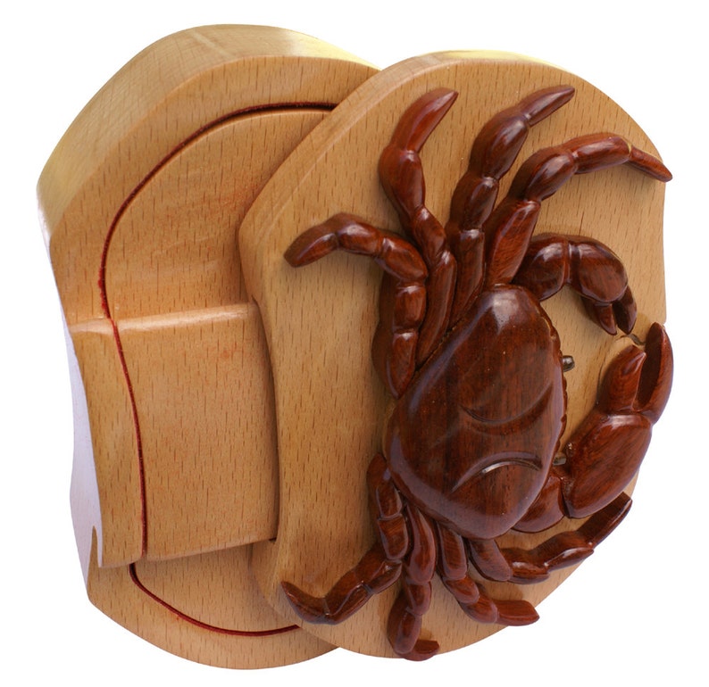 King Crab Handmade Beachwood Tribal Art Puzzle Box Etsy