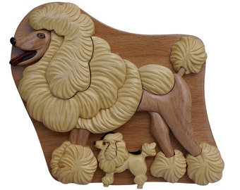 Boîte à casse-tête faite main caniche et chiot