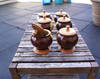 Ensemble de 6 plats à bonbons en bois tourné Cocobolo