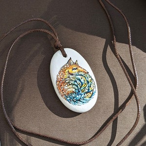 Fuchs Handgemachte Anhänger Halskette | Original Aquarell Schmuck | Fuchs Totem | Fuchs Geistertier Anhänger | Fuchs Amulett | Witchy Schmuck