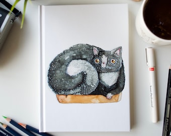Cat in box watercolor Notebook / cute journal / art sketchbook / notepad / diary / gift idea / original artwork illustration by Nora