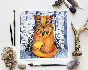 Fox Art Print / Fox Aquarel schilderij / Natuur kunst / Wildlife Art / Rustiek Home Decor / Cadeau voor natuurliefhebber / Originele Fox schilderij