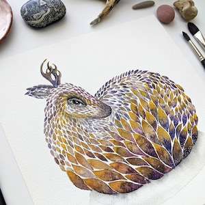 Deer Art Print / Watercolour Art Print / Animal  Portrait / Original Painting / Roe Deer Illustration / Levander Colour Wall Decor