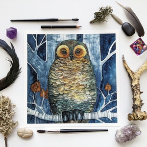 Fine Art Giclée Print of an Owl / Majestic Owl Portrait / Cottagecore decor / Watercolour Art Print / Original Owl Art / Artsy Gift image 1