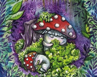 Cute Mushroom painting | Original Watercolor | Magical forest original illustration | Wall art | Toadstool illustration | Gift idea by Nora