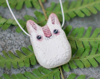 White bunny necklace - rabbit jewelry - animal jewelry - animal pendant - cute bunny - rabbit gift - original art jewelry - hand painted