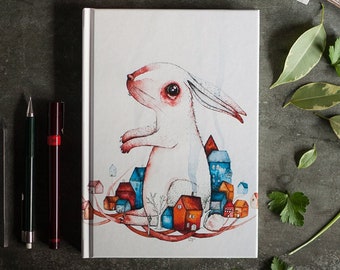 Bunny rabbit watercolor Notebook / forest animal journal /  art sketchbook / notepad / diary / gift idea / original illustration by Nora