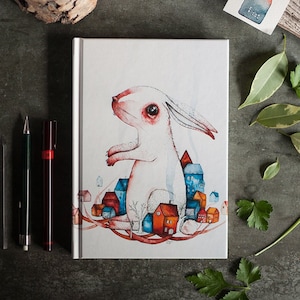 Bunny rabbit watercolor Notebook / forest animal journal /  art sketchbook / notepad / diary / gift idea / original illustration by Nora