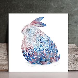 Blau / Lila Hase Aquarell Kunstdruck - Hase / Hase Portrait - Waldtier Malerei - Original Illustration von Norvile