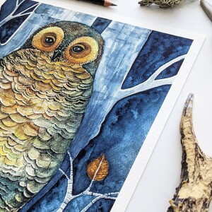 Fine Art Giclée Print of an Owl / Majestic Owl Portrait / Cottagecore decor / Watercolour Art Print / Original Owl Art / Artsy Gift image 2