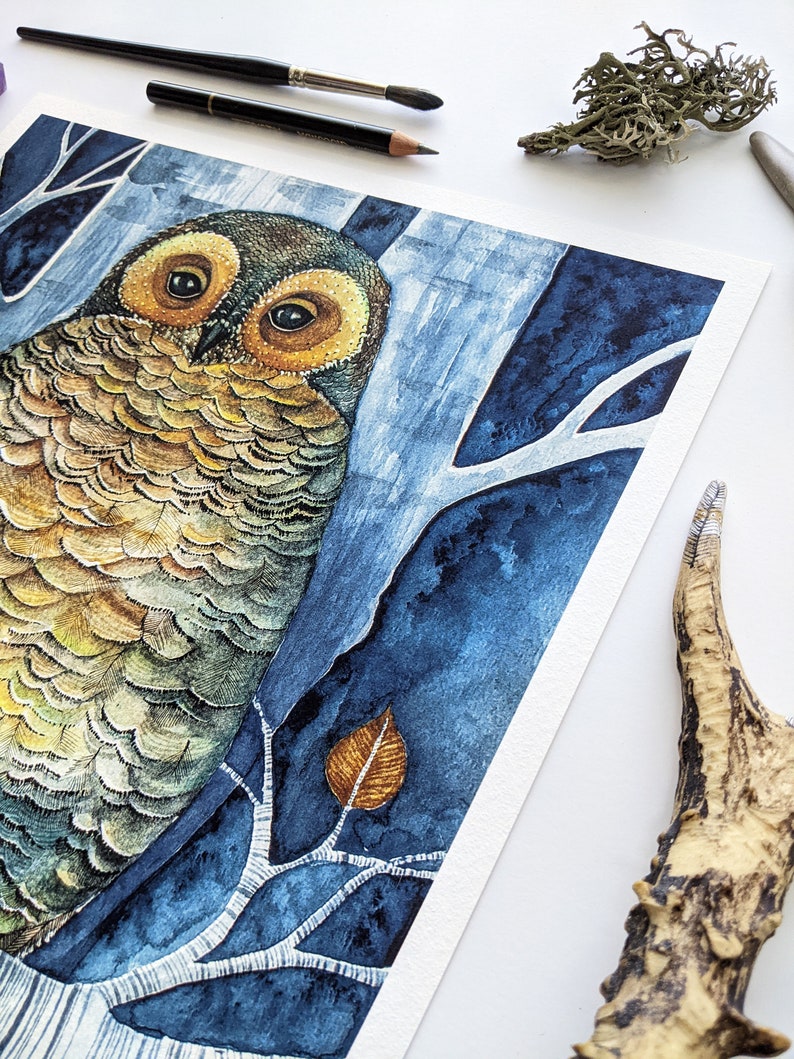 Fine Art Giclée Print of an Owl / Majestic Owl Portrait / Cottagecore decor / Watercolour Art Print / Original Owl Art / Artsy Gift image 2