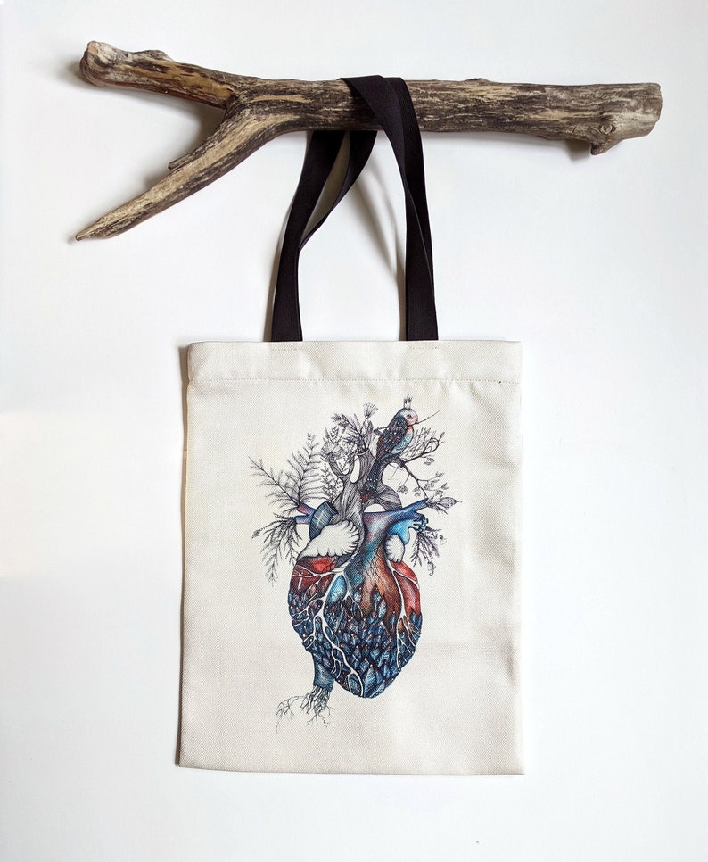 Anatomical Heart Tote Bag / Grocery Bag With Pocket and Zipper Etsy