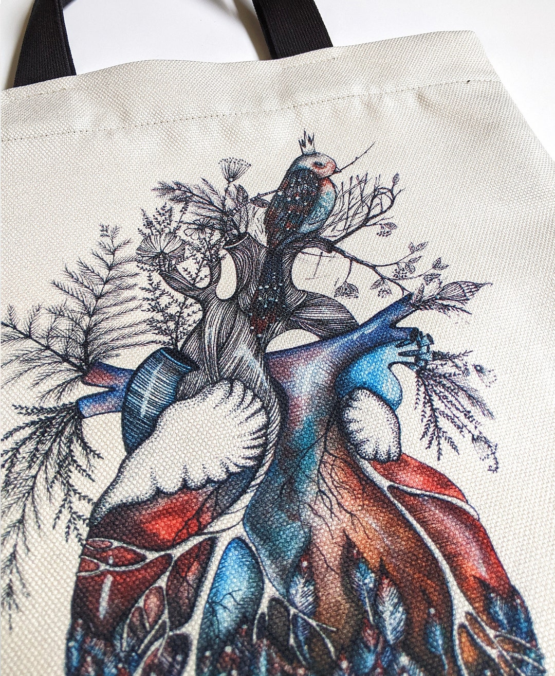 Anatomical Heart Tote Bag / Grocery Bag With Pocket and Zipper