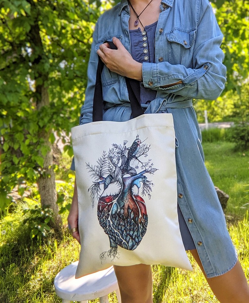 Anatomical Heart Tote Bag / Grocery Bag With Pocket and Zipper Etsy
