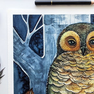 Fine Art Giclée Print of an Owl / Majestic Owl Portrait / Cottagecore decor / Watercolour Art Print / Original Owl Art / Artsy Gift image 3