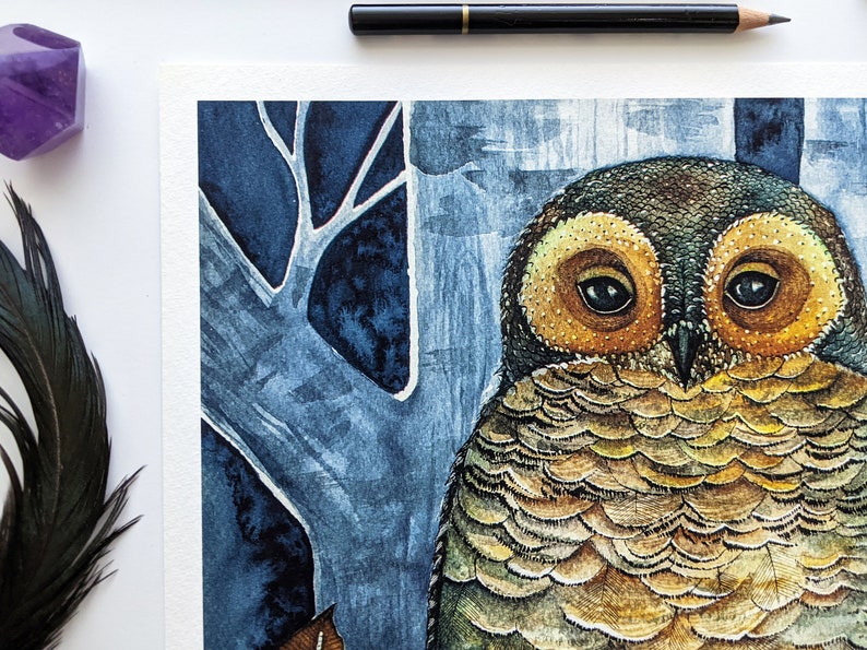 Fine Art Giclée Print of an Owl / Majestic Owl Portrait / Cottagecore decor / Watercolour Art Print / Original Owl Art / Artsy Gift image 3