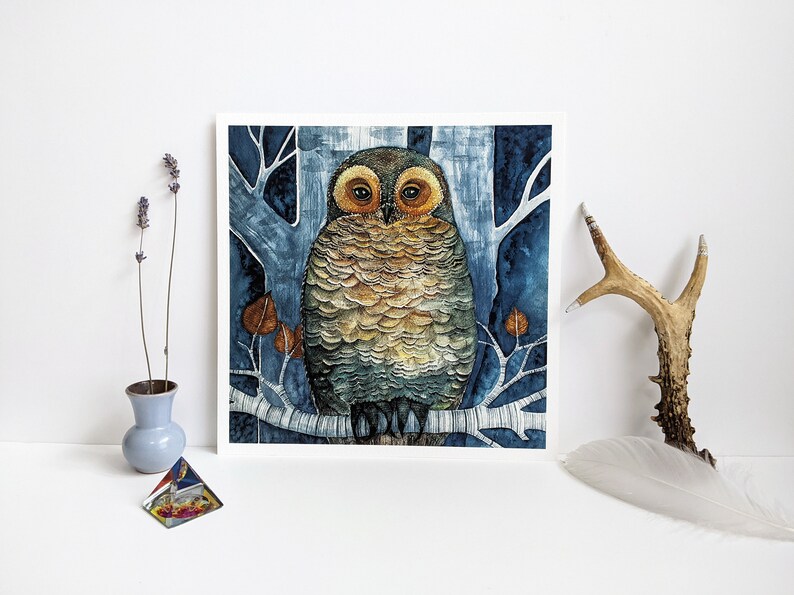 Fine Art Giclée Print of an Owl / Majestic Owl Portrait / Cottagecore decor / Watercolour Art Print / Original Owl Art / Artsy Gift image 7