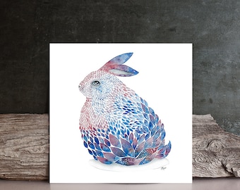 Blue / purple rabbit ORIGINAL Watercolor Art painting - hare / bunny portrait - forest animal painting -  illustration by Norvile  gift idea