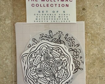 Farbbare Mandala-Aufkleber mit Vinyl-Abdichtungsfolien, 5er-Set
