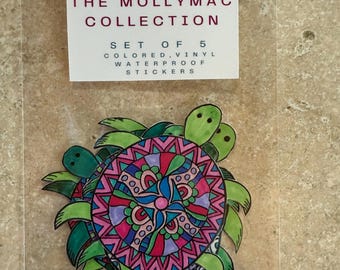 Schildkröten-Mandala-Aufkleber, Vinyl, wasserfest, 5er-Set Sortimentspackung