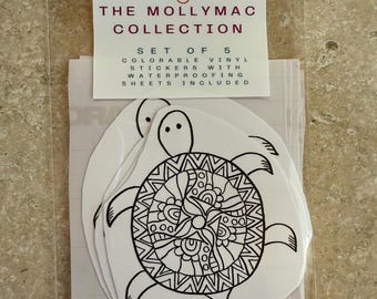 Farbige Schildkröten-Mandala-Aufkleber mit Vinyl-Abdichtungsfolien, 5er-Set