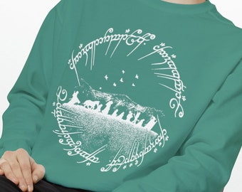 Felpa unisex della Compagnia dell'Anello, Tinta in capo, Felpa del Signore degli Anelli, Pullover LOTR, Terra di Mezzo, Tolkien, Anelli del Potere