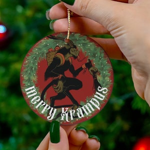 Merry Krampus Ornament, Dark Christmas Ceramic Ornament, Krampus Christmas, Spooky Holiday