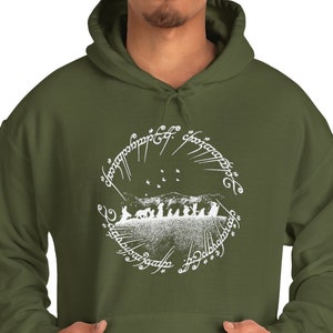 Fellowship of the Ring Unisex Heavy Blend™ Hooded Sweatshirt, Lord of the Rings Sweatshirt, LOTR Sweatshirt, Rings of Power Hoodie Military Green