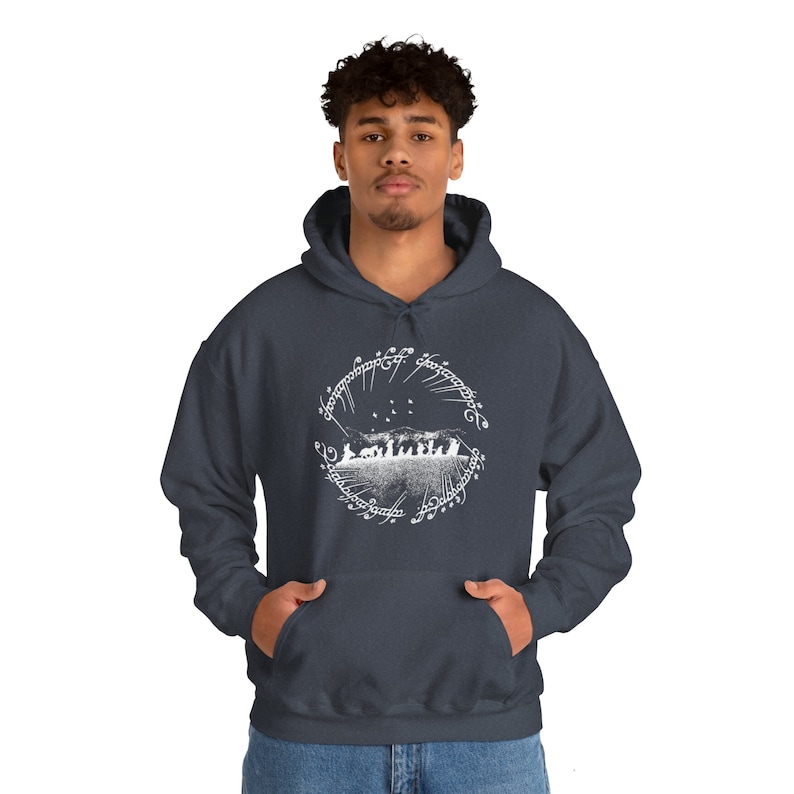 Fellowship of the Ring Unisex Heavy Blend™ Hooded Sweatshirt, Lord of the Rings Sweatshirt, LOTR Sweatshirt, Rings of Power Hoodie Heather Navy