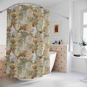 Rideau de douche Le printemps dans la Comté, rideau de salle de bain Le Seigneur des anneaux, rideau de douche LOTR, décoration d'intérieur hobbit, décoration de salle de bain Tolkien