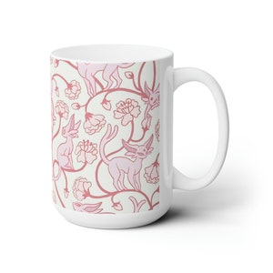 Floral Pokemon Ceramic Coffee Mug, Japanese Sakura Design, 15oz