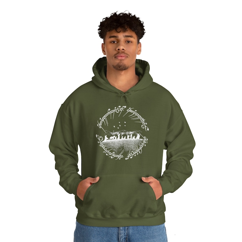 Fellowship of the Ring Unisex Heavy Blend™ Hooded Sweatshirt, Lord of the Rings Sweatshirt, LOTR Sweatshirt, Rings of Power Hoodie Military Green
