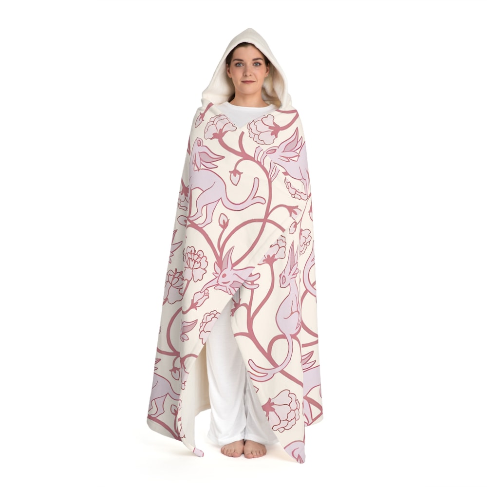 Floral Pokémon Hooded Sherpa Fleece Blanket, Sakura Blossom Pokemon Hooded Blanket, Pokemon Snuggle Blanket, Espion Floral Blanket Bespoketshirt Collections