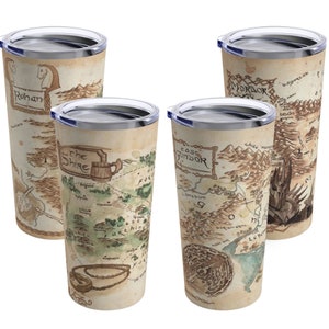 Vaso con mapa de la Comarca, 20 oz, vaso de El Señor de los Anillos, taza de viaje ESDLA, taza de café de la Tierra Media, vaso de Hobbit, decoración para fiesta de Hobbit, mapa ESDLA