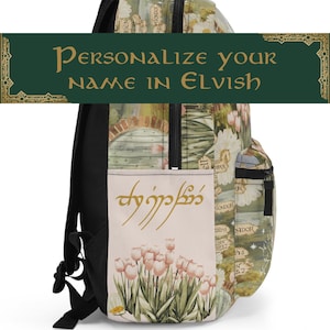 Personalized Hobbit Backpack: Lord of the Rings Book Bag, Floral Hobbit Door