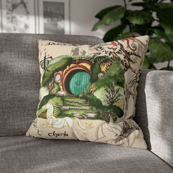 Almohada con mapa de la Comarca: Funda de almohada de El Señor de los Anillos, decoración del hogar del Hobbit