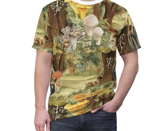 Maglietta taglia e cuci unisex fungo Hobbit, (AOP), T-shirt a tema Signore degli Anelli, Camicia Anelli del Potere, Camicia a tema Tolkien, Camicia Hobbit