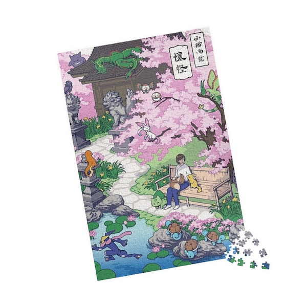Sakura Tree Pokemon Puzzle, 1014 pieces, Pokemon Puzzle, Cherry Blossom Puzzle, Japanese Wall Art, Japanese Toy, Pokemon Home Decor