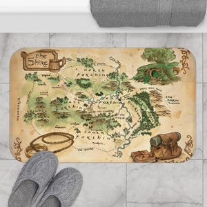 Shire Map Badematte, Herr der Ringe Badematte, LOTR Duschmatte, Hobbit Badezimmer Dekor, Mittelerde Matte, Tolkien Home Decor, Monet Herr der Ringe