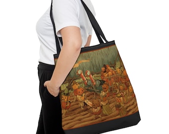 Harvest Parade Tote Bag: Halloween Pumpkin Trick or Treat Design