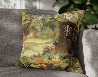 LOTR Hobbit Square Pillowcase, Lord of the Rings Square Pillowcase, Rings of Power Pillow Cover, Hobbit Mushroom Pillow, Tolkien Decor