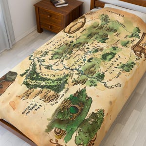 Shire Map Samt-Plüschdecke, gemütlicher Überwurf für Herr der Ringe-Liebhaber, Perfektes Geschenk für Camping, LOTR Geburtstag, Hobbit Home Decor