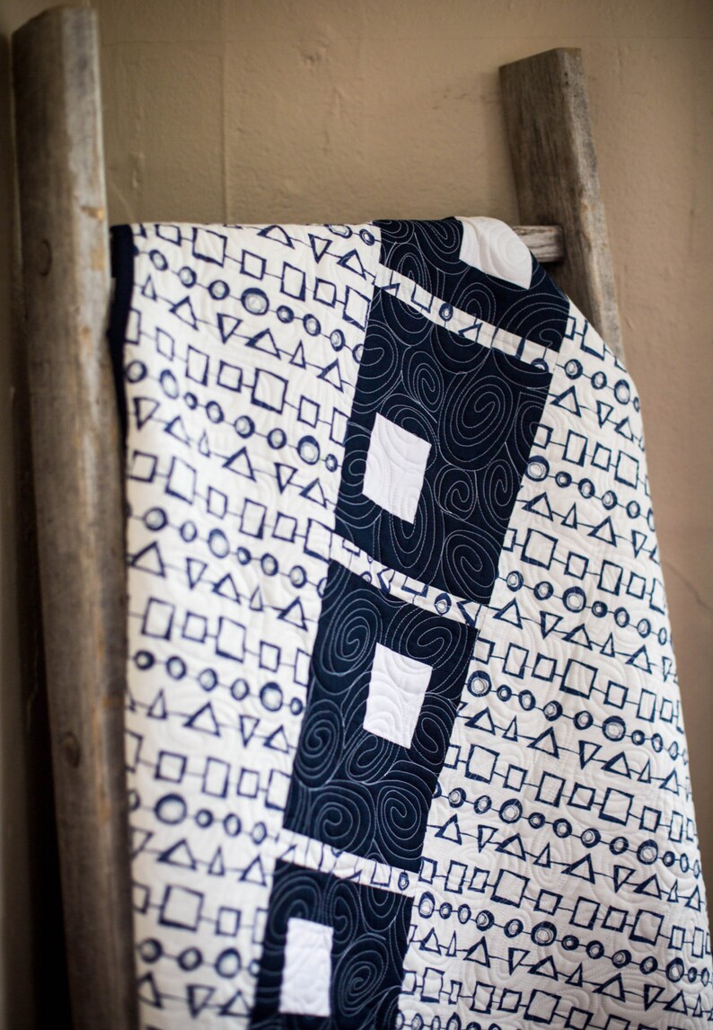 Navy Blue Geometric Quilt Geometric Art Quilt Toddler Etsy