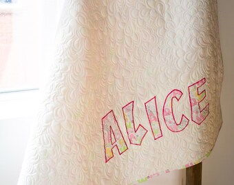 Custom Baby Quilt, Baby Name Blanket Girl, Personalized Baby Gifts For Her, Quilted Blankets,  Baby Gift From Grandma, Newborn Gifts Girls